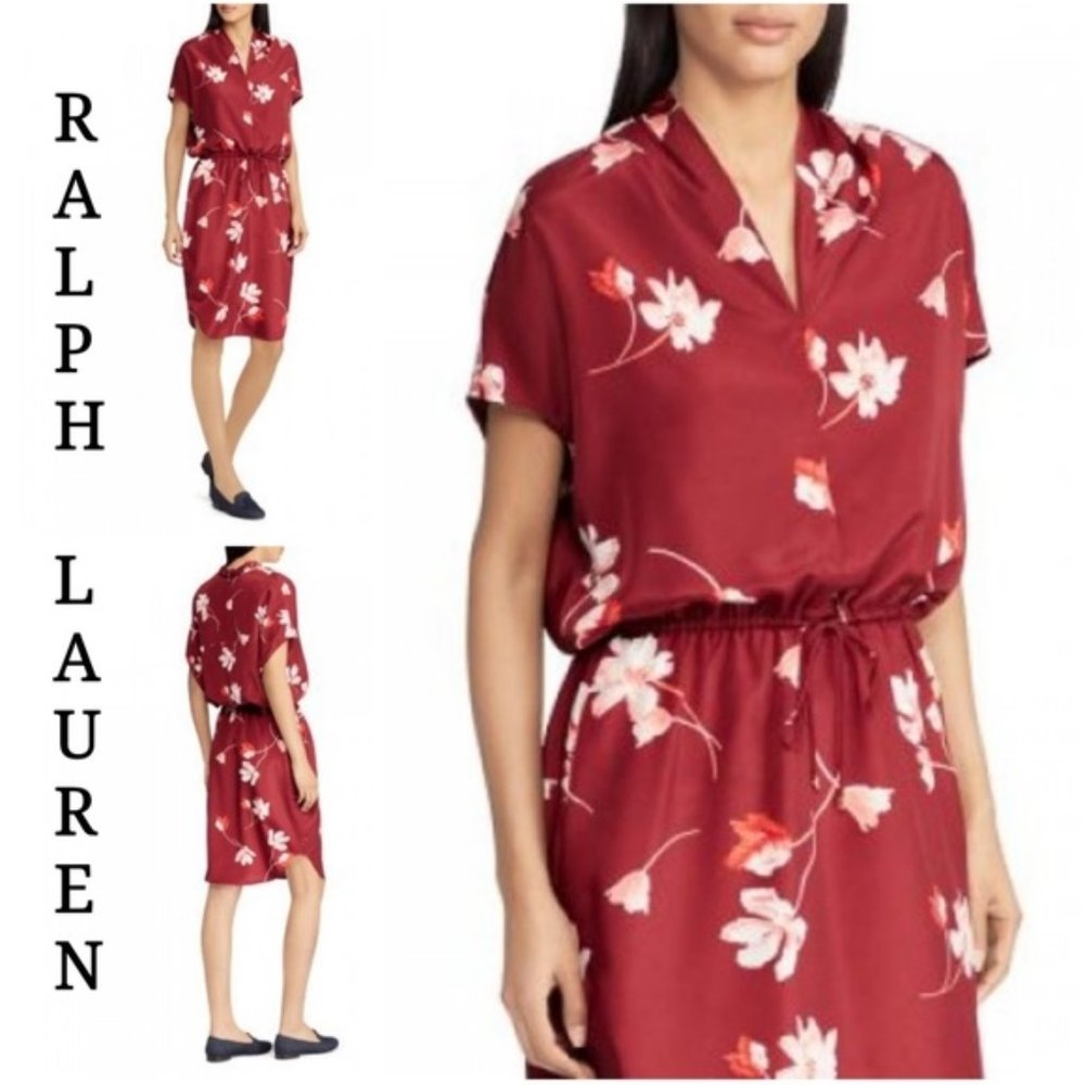 Ralph Lauren Burgundy Floral Midi Dress